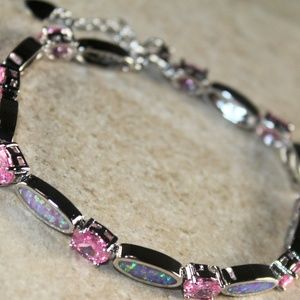 Pink Fire Opal Bracelet Woman Jewelry Gift
